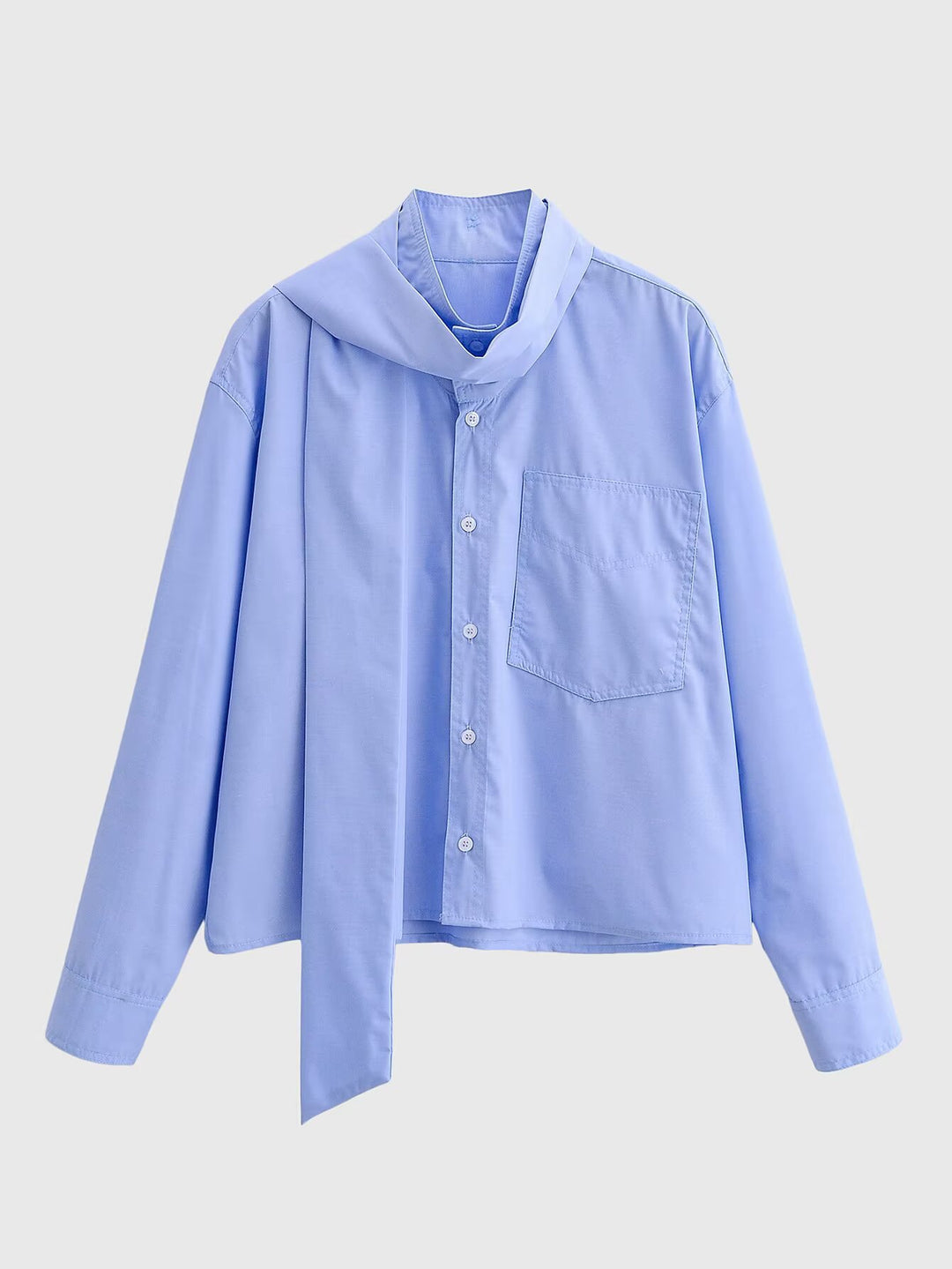 Damen Oversize‑Hemdbluse mit integriertem Halstuch‑Schal und aufgesetzter Brusttasche Shop Nory