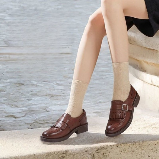 Damen Loafer im Brogue-Look mit Fransenkappe und verstellbarer Schnalle Shop Nory