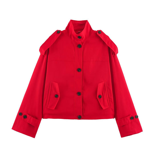 Damen Kurzjacke im Utility-Stil mit Stehkragen und Schulterpatten Shop Nory