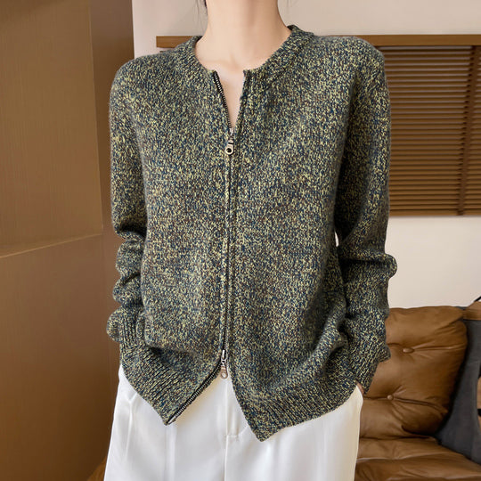 Damen Melierter Reißverschluss-Cardigan mit Zwei-Wege-Zipper und gerippten Bündchen Shop Nory