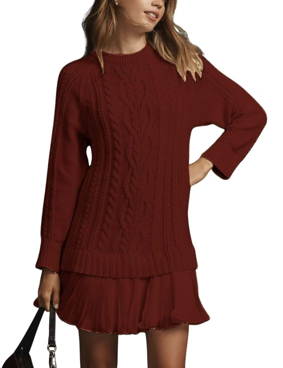 Damen nan Kabelstrick-Pullover mit Tunika-Schnitt, Zopfmuster und Rippbündchen Shop Nory