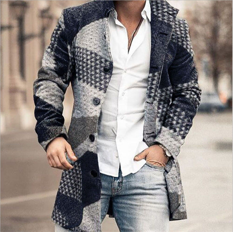 Herren nan kariierter Kurzmantel mit taillierter Silhouette, Reverskragen und aufgesetzten Seitentaschen Shop Nory