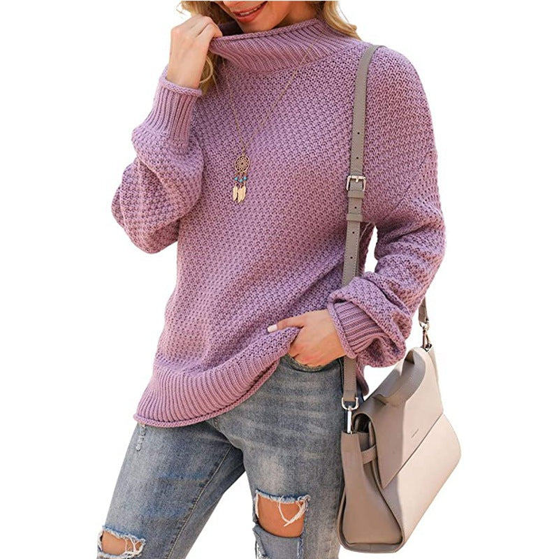 Damen Grobstrickpullover mit hohem Kragen und strukturierter Oberfläche