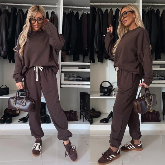Damen weiches Lounge-Set aus Baumwollmix mit Tunnelzug und elastischen Bündchen Shop Nory