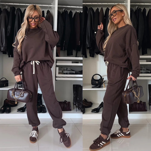 Damen weiches Lounge-Set aus Baumwollmix mit Tunnelzug und elastischen Bündchen Shop Nory