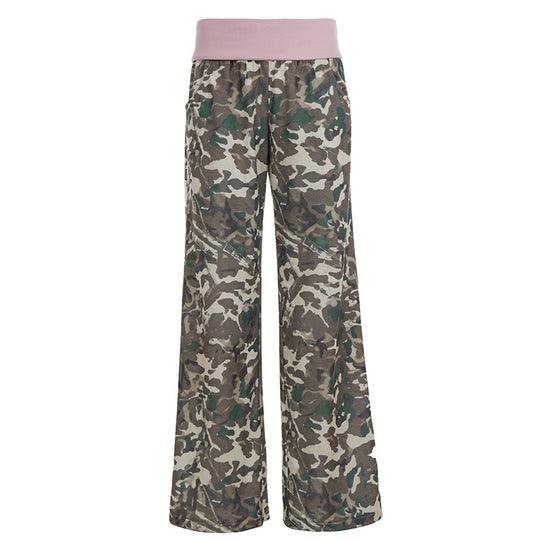 Damen nan weite Lounge-Hose mit Umschlagbund, Camouflage‑Muster und elastischem Komfortstretch Shop Nory