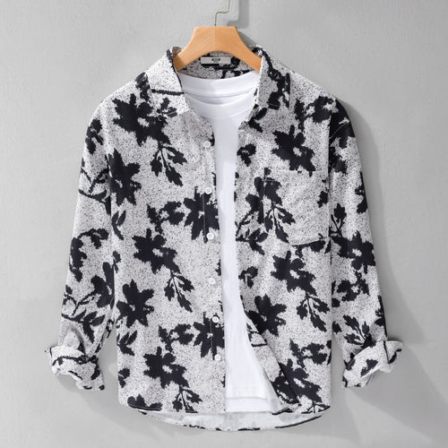 Herren Lockeres Baumwoll-Layering-Overshirt mit painterly Blumenallover und Brusttasche Shop Nory