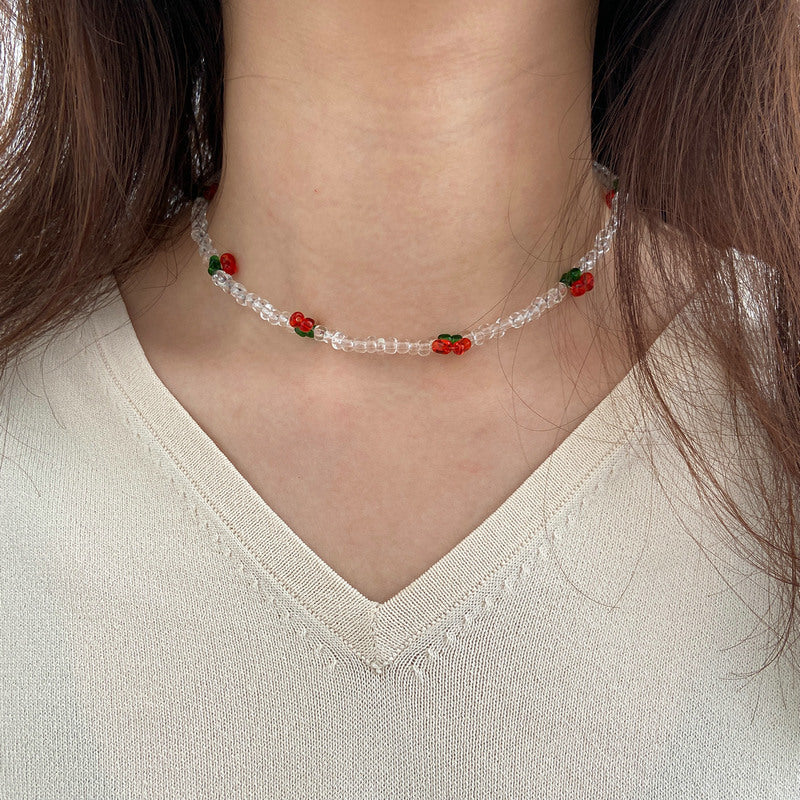 Damen Halskette mit dekorativem Kristall- und Fruchtmuster Shop Nory