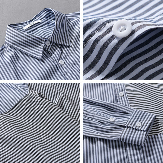 Herren Gestreiftes Patchwork-Hemd mit Brustpatch und Relaxed-Fit Shop Nory