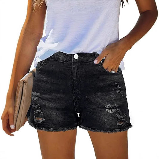 Damen Destroyed Denim-Shorts mit fransigen Säumen und lässigem Schnitt