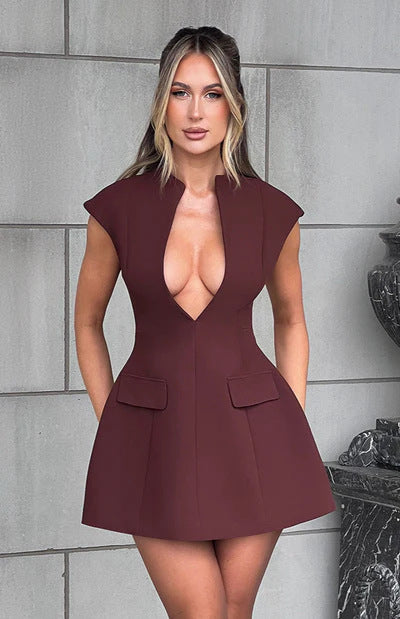 Damen Figurbetontes Cocktailkleid mit tiefem V-Ausschnitt und stilvollem Schnitt