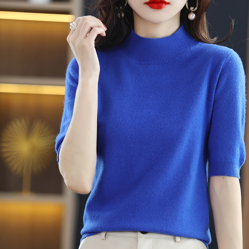 Damen Kurzärmeliger Feinstrick-Pullover mit halbem Rollkragen Shop Nory