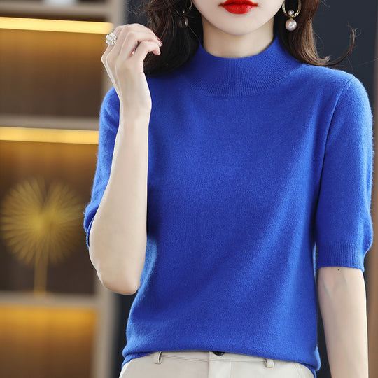 Damen Kurzärmeliger Feinstrick-Pullover mit halbem Rollkragen Shop Nory