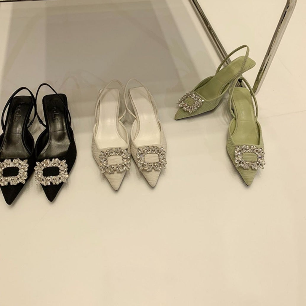Damen Slingback-Pumps mit glänzenden Zierstein-Applikationen Shopnory