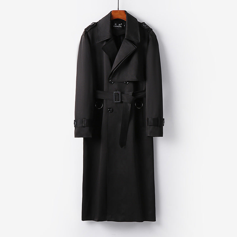 Herren Eleganter knöchellanger Trenchcoat mit verdeckter Knopfleiste und Taillengürtel Shop Nory