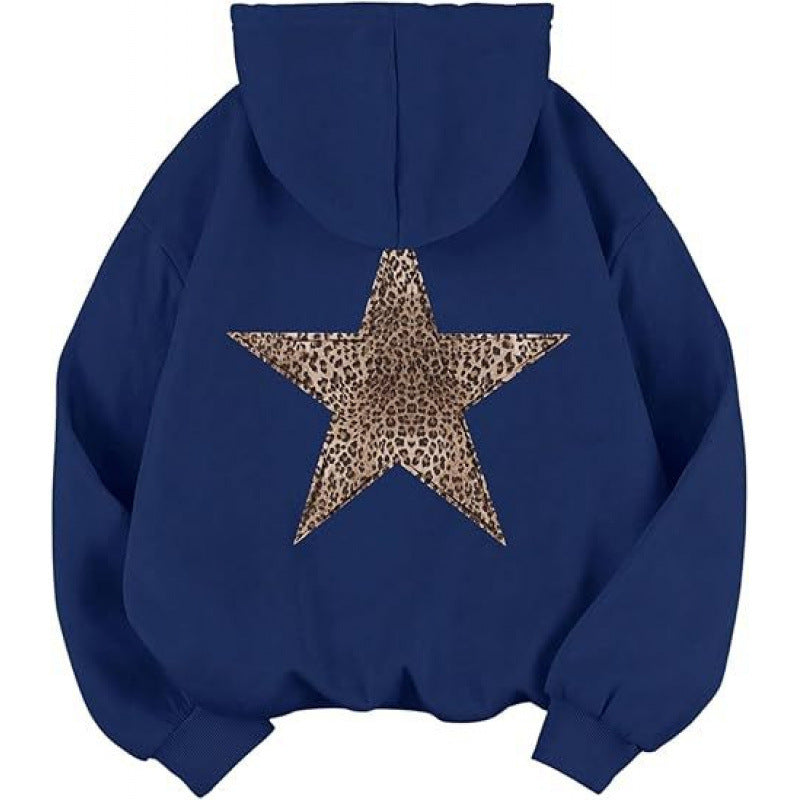 Damen Kapuzensweater mit stylish Leopardstern-Design und entspannter Passform