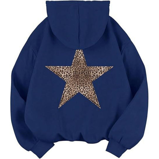 Damen Kapuzensweater mit stylish Leopardstern-Design und entspannter Passform