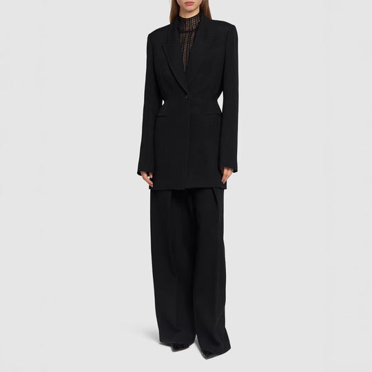 Damen Einreihiger Longblazer mit taillierter Silhouette und weiter Palazzohose Shop Nory
