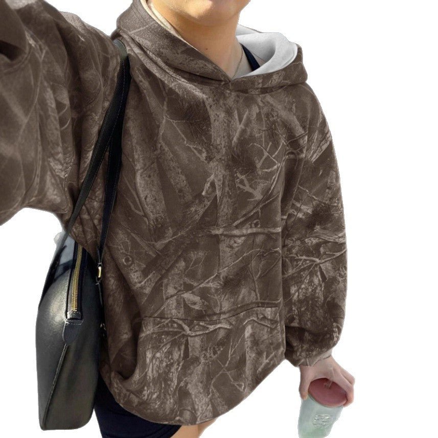Damen Oversize Kapuzenpullover mit Naturmuster und Kängurutasche Shop Nory