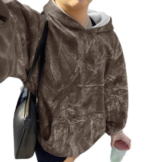 Damen Oversize Kapuzenpullover mit Naturmuster und Kängurutasche Shop Nory