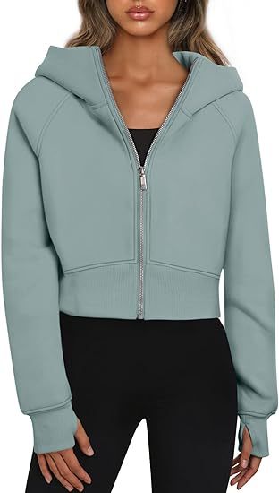 Damen cropped Kapuzenjacke mit durchgehendem Reißverschluss