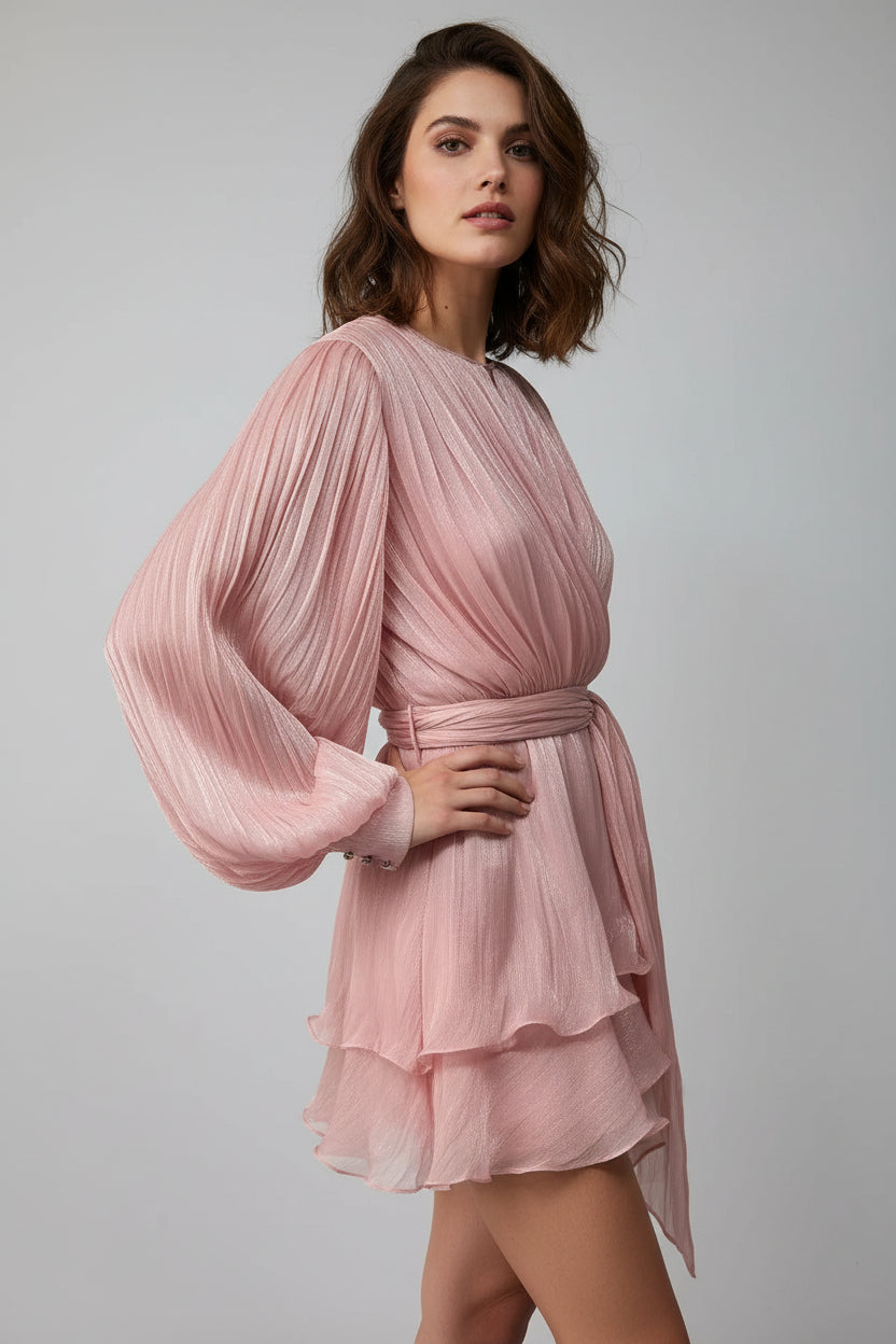 Damen Chiffon Minikleid mit eleganten Rüschendetails und verführerischem Wickeldesign Shopnory