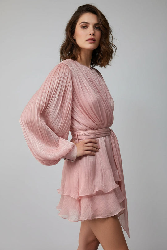 Damen Chiffon Minikleid mit eleganten Rüschendetails und verführerischem Wickeldesign Shopnory