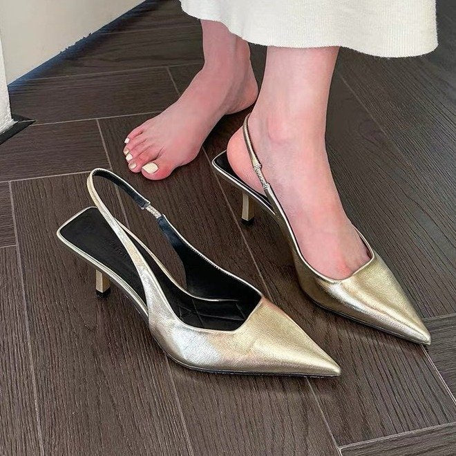 Damen Slingback Pumps aus hochwertigem Metallic-Leder