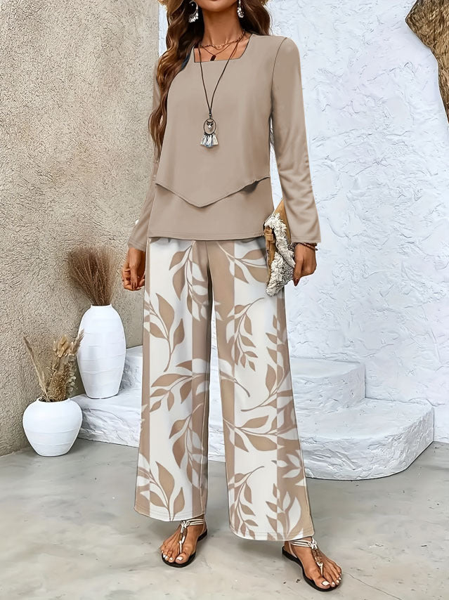 Damen Zweiteiliges Lounge-Set mit überlappendem Longsleeve und weiten Palazzo‑Hosen Shop Nory