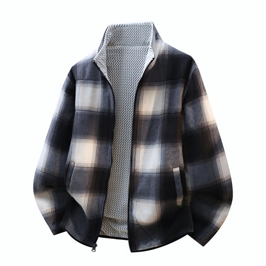 Herren Struktur-Fleecejacke mit Stehkragen, Kontrast-Brusttasche und Zwei-Wege-Reißverschluss Shop Nory
