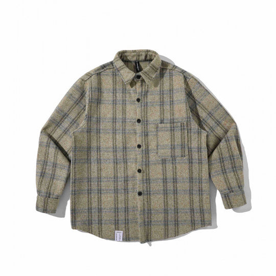 Unisex Kastenförmiges Overshirt aus Wollmix mit Karomuster und Brusttasche Shop Nory