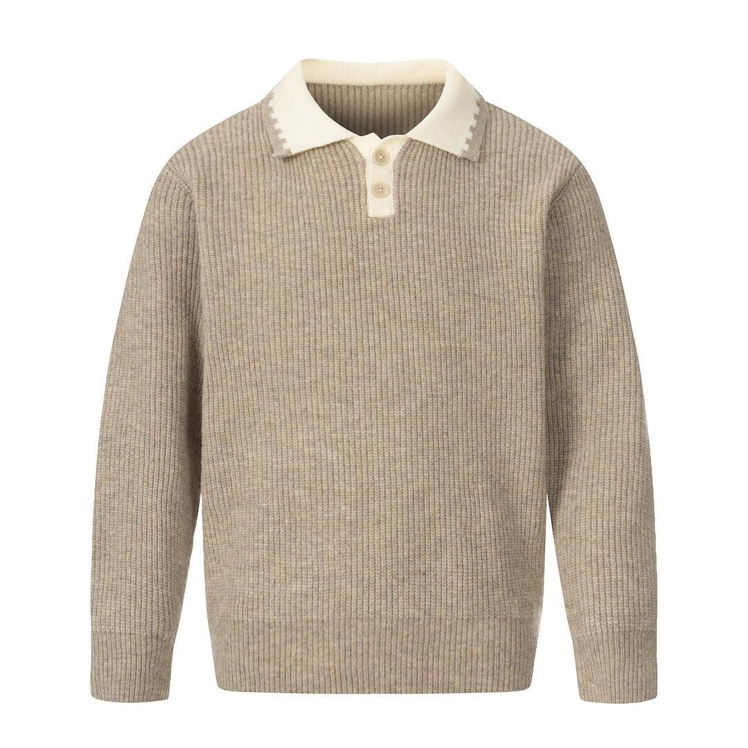 Herren Grobstrick-Polopullover mit Kontrastkragen und Halbknopfleiste Shop Nory