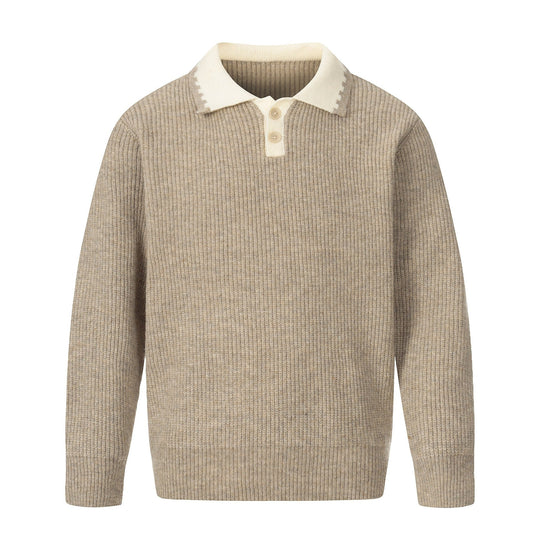 Herren Grobstrick-Polopullover mit Kontrastkragen und Halbknopfleiste Shop Nory