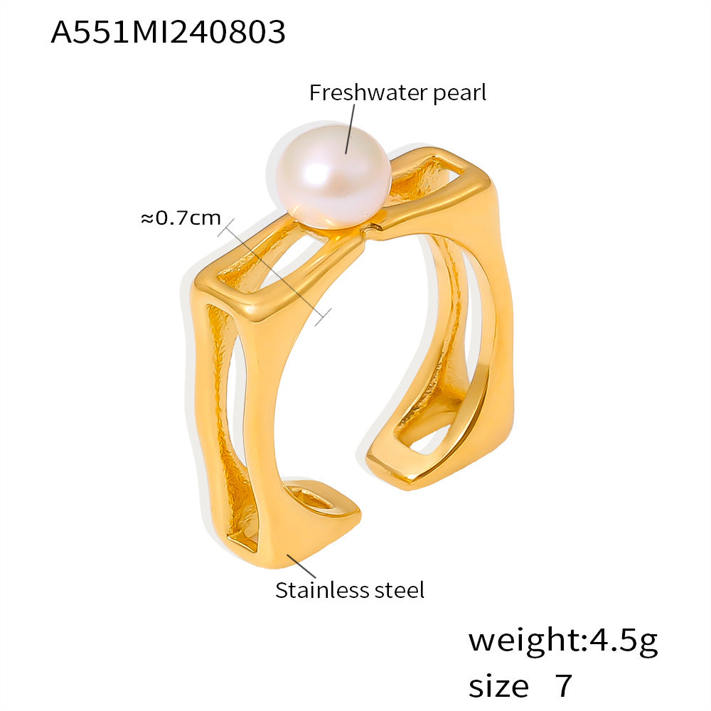 Damenring mit hochwertiger Edelstahlstruktur und frischer Süßwasserperle Shop Nory