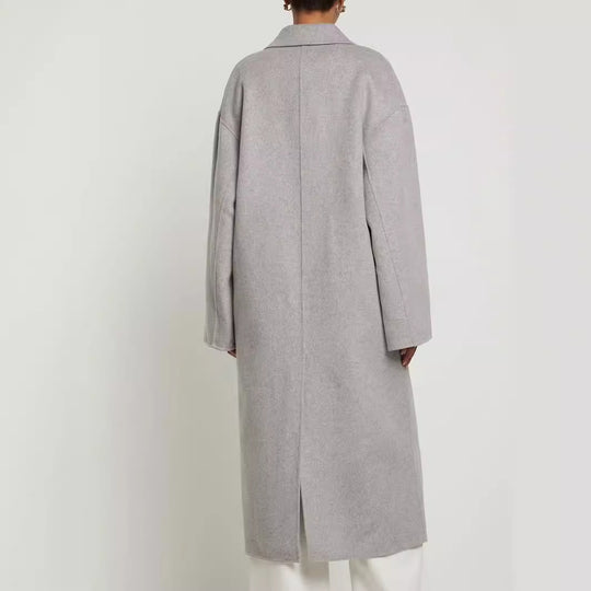 Damen Oversize Zweireihiger Longcoat mit fallender Schultersilhouette und goldenen Zierknöpfen Shop Nory