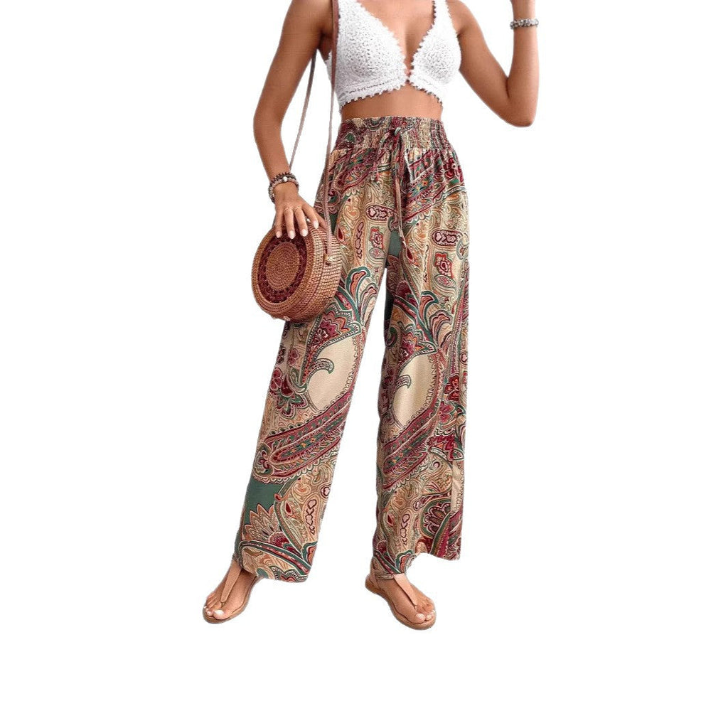 Damen weite Palazzo-Hose mit elastischem Bund und paisley Muster