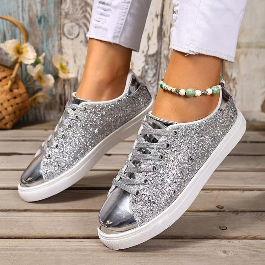 Damen Glitzernde Sneakers mit metallisch schimmerndem Obermaterial Shopnory