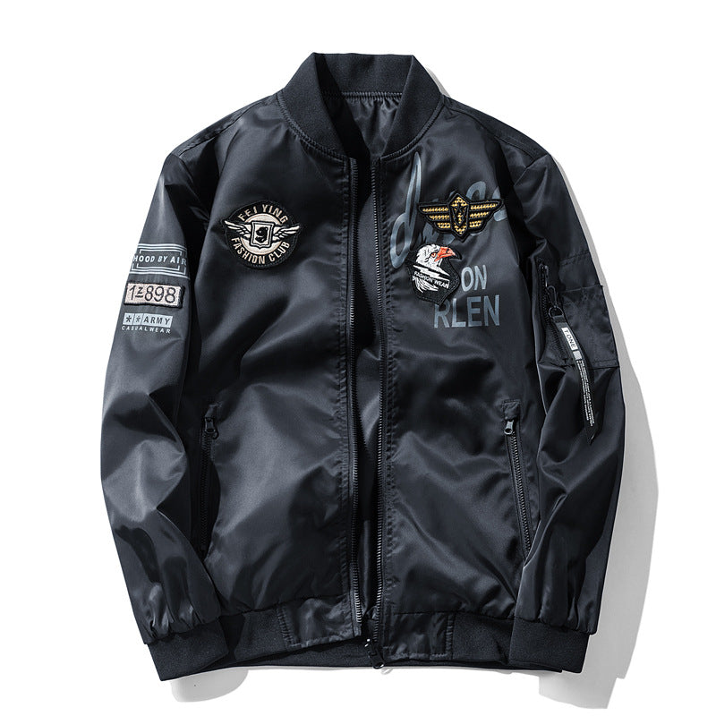Herren Modische Bomberjacke mit Kunstleder und Stickereien Shop Nory