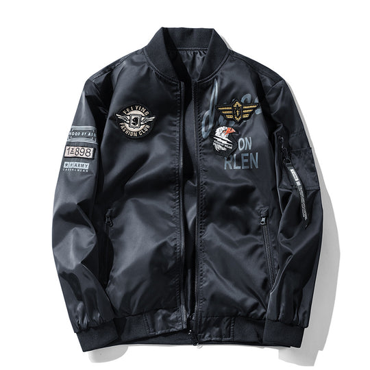 Herren Modische Bomberjacke mit Kunstleder und Stickereien Shop Nory
