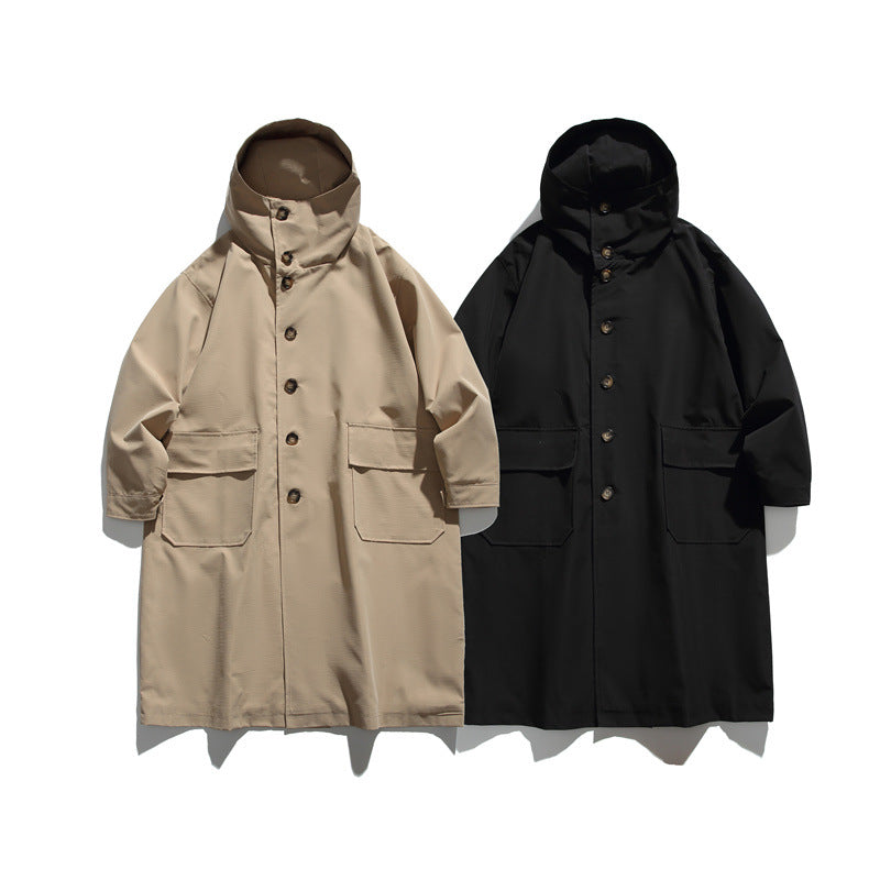 Unisex Langer wasserdichter Oversize-Mantel mit Kapuze und aufgesetzten Pattentaschen Shop Nory