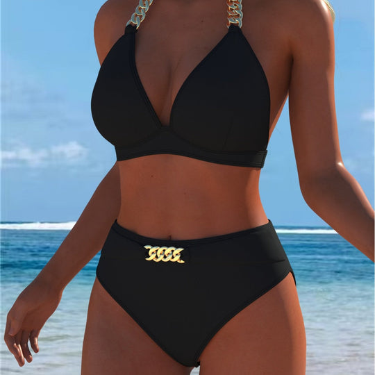 Damen Bikini mit luxuriösem Marmormuster und edlen Details