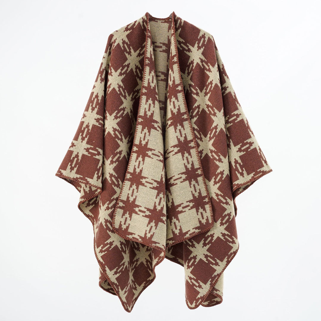 Damen Oversize-Jacquard-Cape mit Sternmotiv und kontrastierter Kettelkante Shop Nory