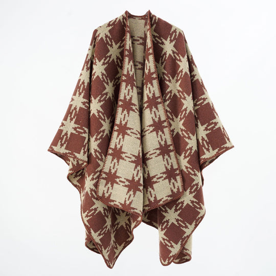 Damen Oversize-Jacquard-Cape mit Sternmotiv und kontrastierter Kettelkante Shop Nory