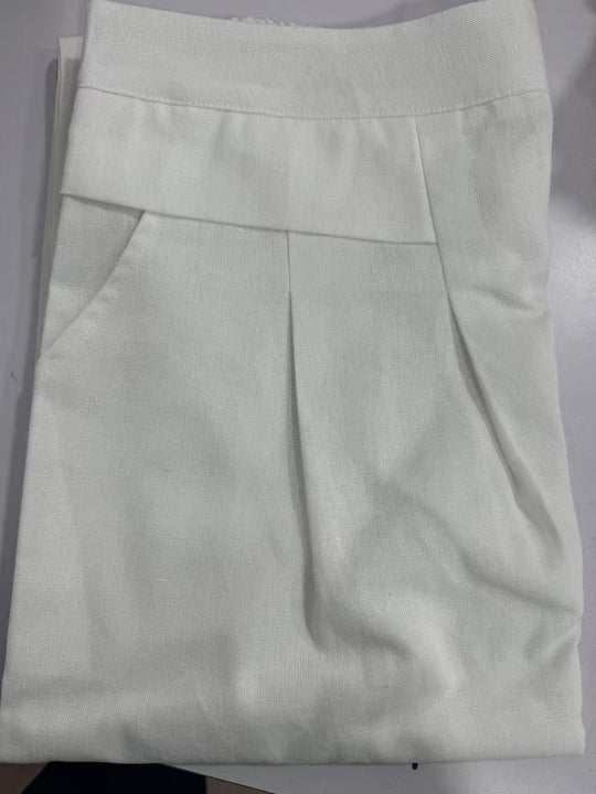 Damen Weit geschnittene Leinenhose mit hohem Bund und eleganten Falten
