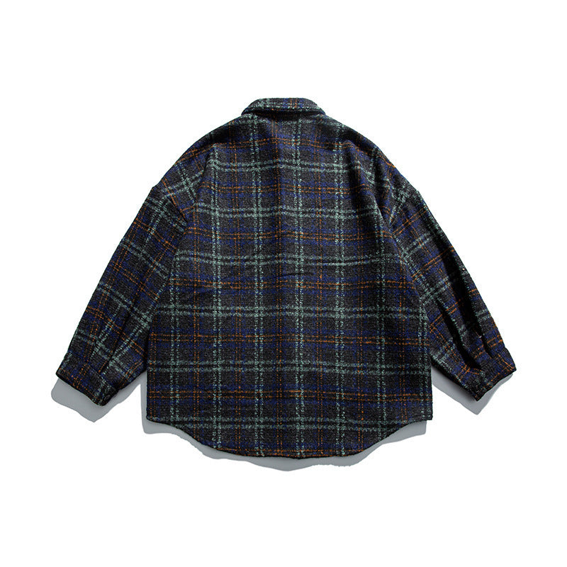 Unisex Bouclé-Karo Hemdjacke mit gesteppter Fütterung, abgerundetem Saum und Hemdkragen Shop Nory