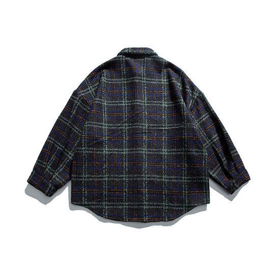 Unisex Bouclé-Karo Hemdjacke mit gesteppter Fütterung, abgerundetem Saum und Hemdkragen Shop Nory