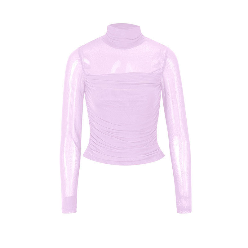 Damen Langarmshirt mit eleganter Raffung und transparentem Design