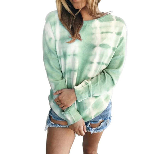 Damen Lockeres Batik-Sweatshirt mit Rundhalsausschnitt, Oversize-Schnitt und Baumwollmischung Shop Nory