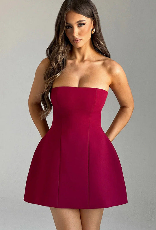 Damen Trägerloses Cocktailkleid im eleganten A-Linien-Schnitt mit versteckten Taschen