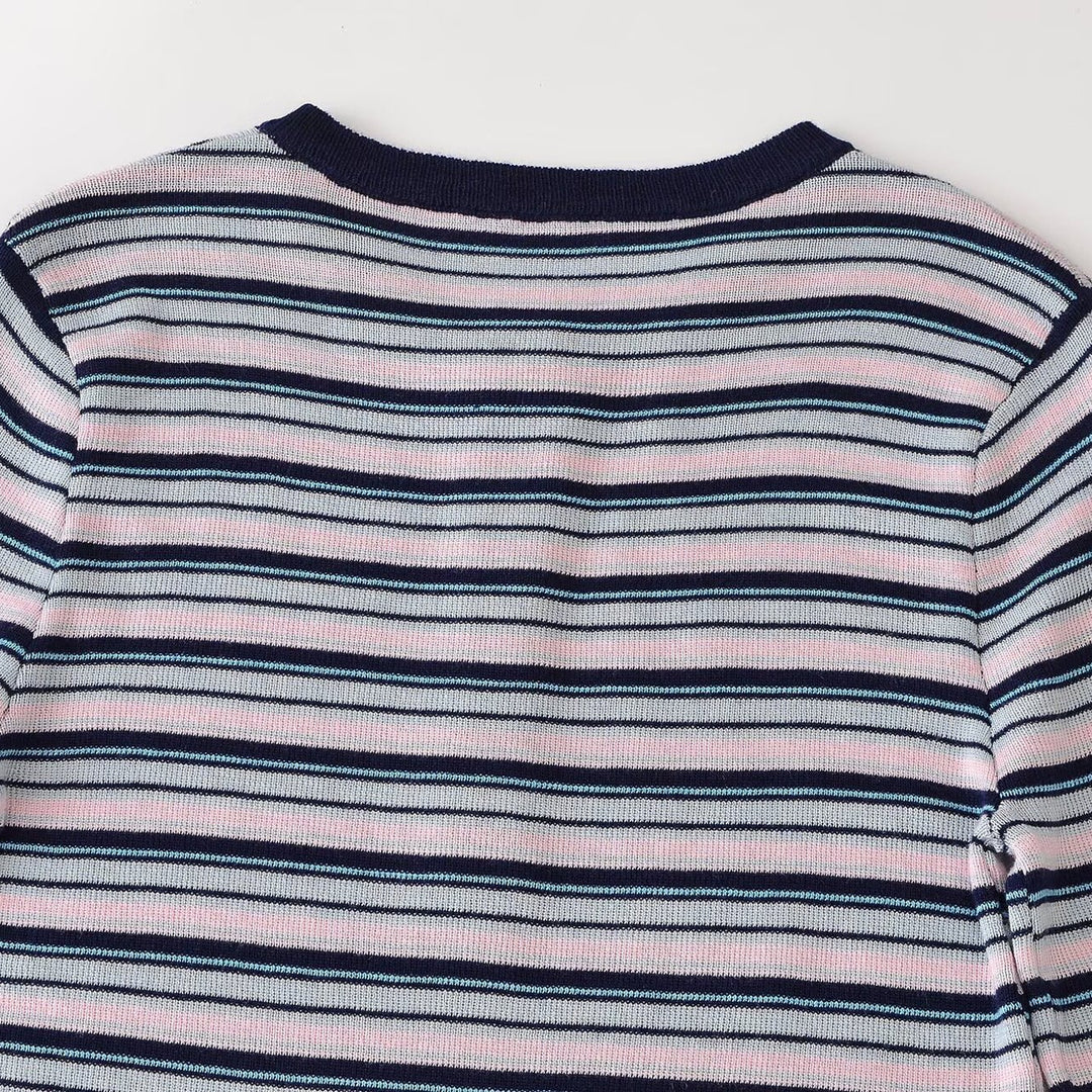 Damen Feinstrick-Henleyshirt mit feiner Streifenstruktur und Knopfblende Shop Nory